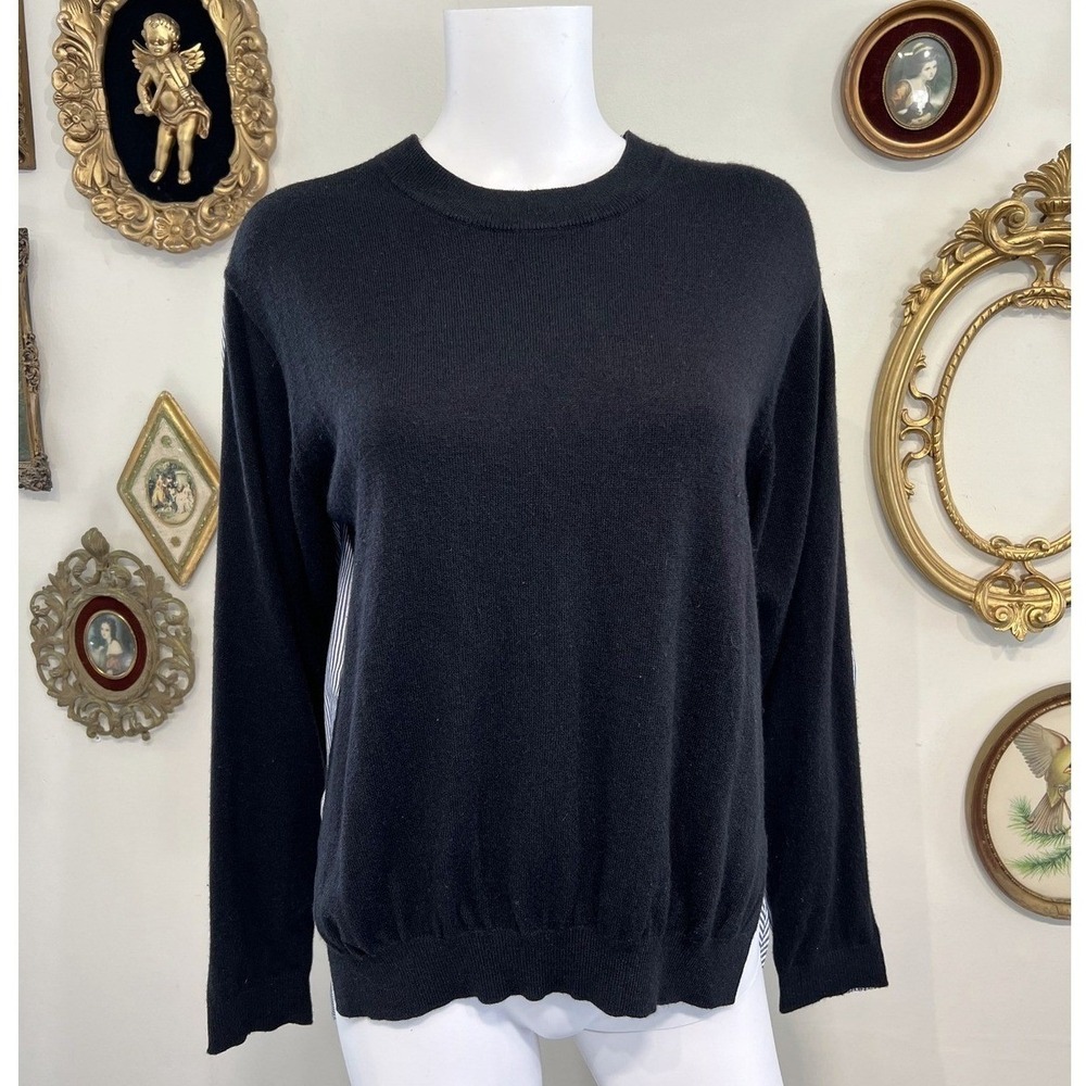 Tibi Mixed Media Layered Sweater Black Knit Striped Back Size S